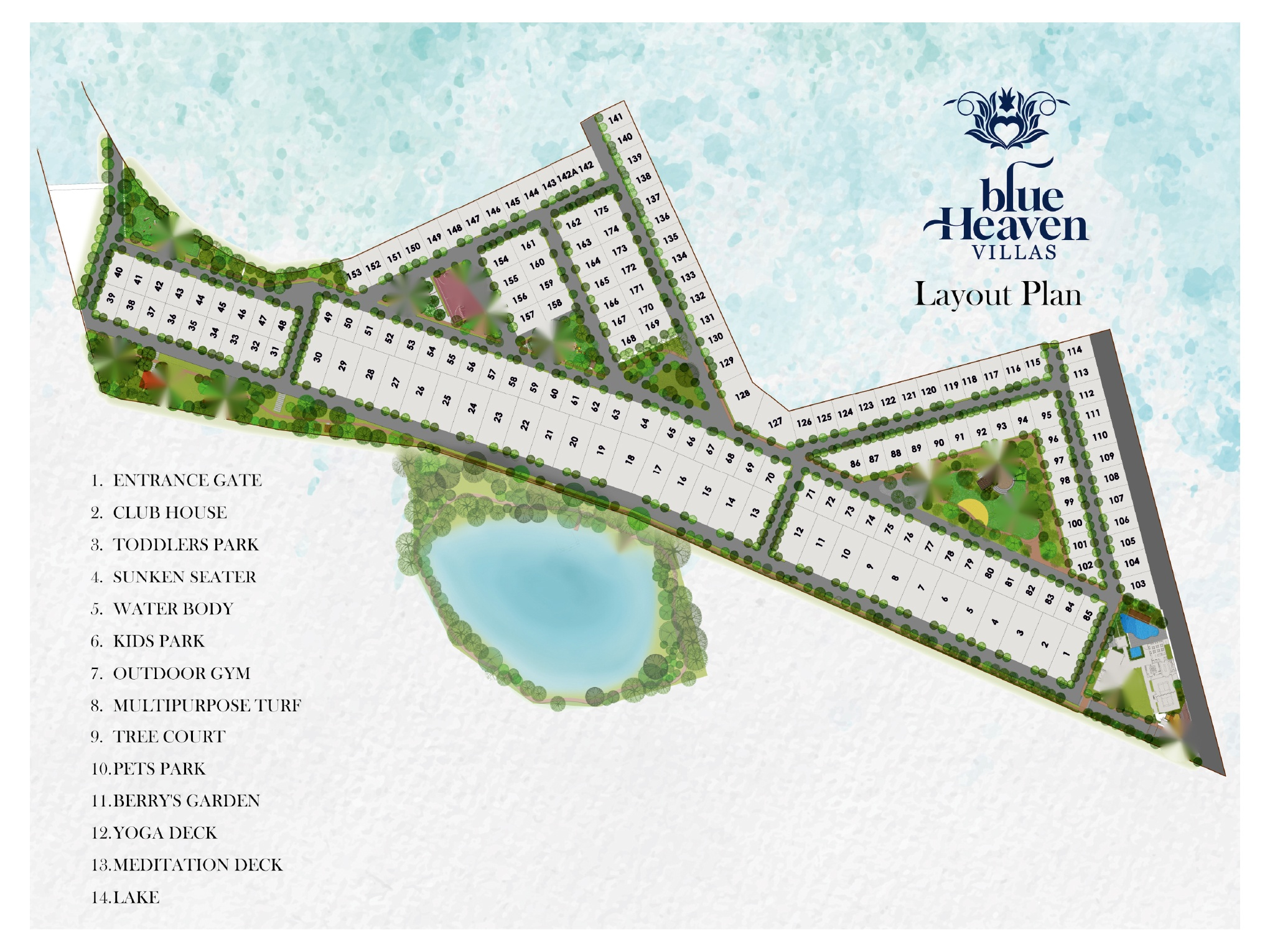 Official Blue Heaven Villas master plan with 14 amenities